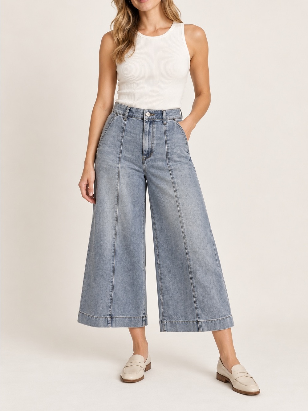 Kensie High Rise Gaucho Ankle Jeans Size 4/27 Cropped Wide Leg